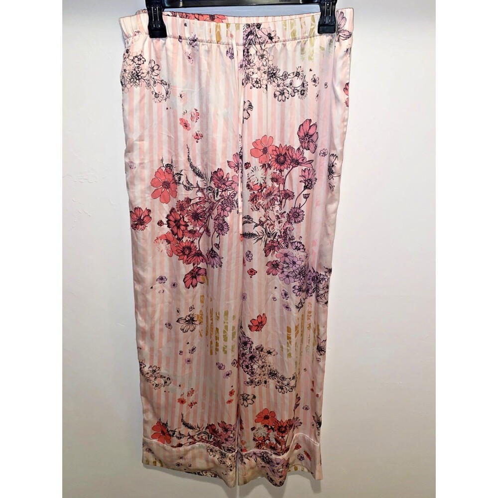 Victoria Secret Womens Medium Pajama Pant Pink Floral Satin Lounge Bottom PJs